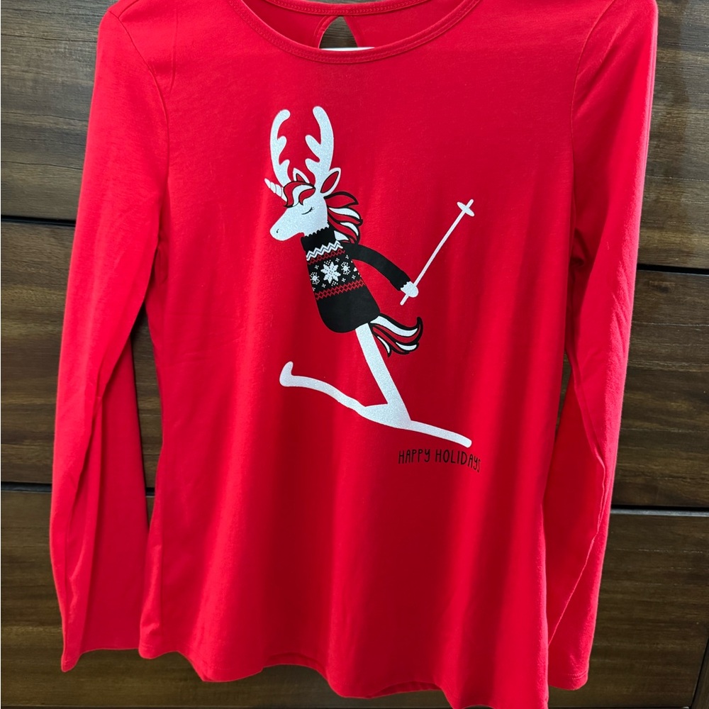Justice Red Long Sleeve Ski Graphic Tee